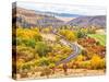 USA, Washington State, Kittitas County. Burlington Northern Santa Fe train along the Yakima River.-Julie Eggers-Stretched Canvas