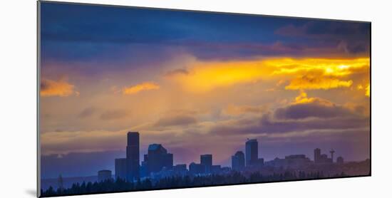USA, Washington State, Lake Washington, Seattle skyline at sunset.-Merrill Images-Mounted Photographic Print