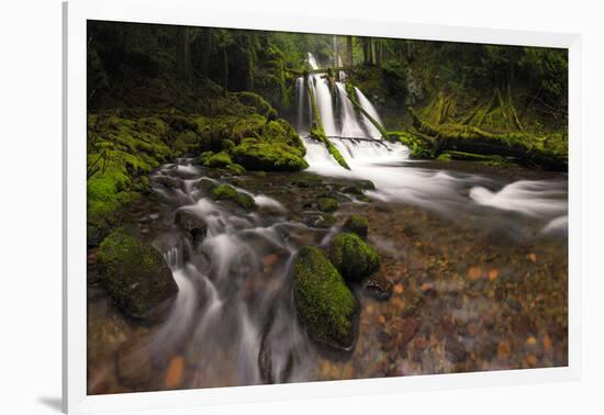 USA, Washington State, Lower Panther Creek Falls. Waterfall and stream.-Jaynes Gallery-Framed Photographic Print