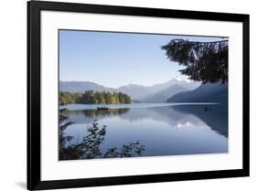 USA, Washington State. Morning calm Baker Lake under Mt. Shuksan. God Rays and two fishing boats-Trish Drury-Framed Photographic Print