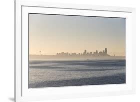 USA, Washington State. Morning fog Seattle. Calm Puget Sound. Variety of boat traffic. Waterfront s-Trish Drury-Framed Photographic Print