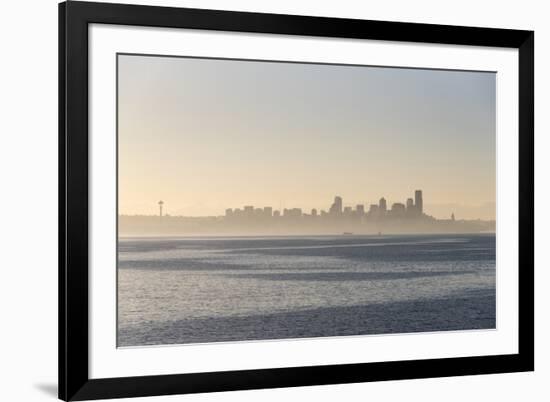 USA, Washington State. Morning fog Seattle. Calm Puget Sound. Variety of boat traffic. Waterfront s-Trish Drury-Framed Photographic Print