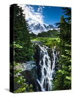 USA, Washington State, Mount Rainier National Park, Mount Rainier, waterfall-George Theodore-Stretched Canvas
