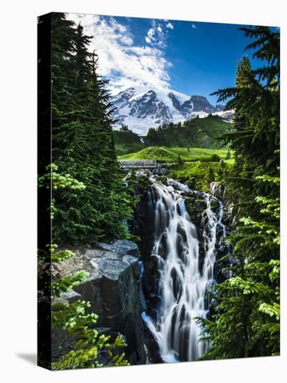 USA, Washington State, Mount Rainier National Park, Mount Rainier, waterfall-George Theodore-Stretched Canvas