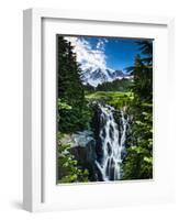 USA, Washington State, Mount Rainier National Park, Mount Rainier, waterfall-George Theodore-Framed Photographic Print