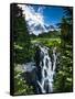 USA, Washington State, Mount Rainier National Park, Mount Rainier, waterfall-George Theodore-Framed Stretched Canvas