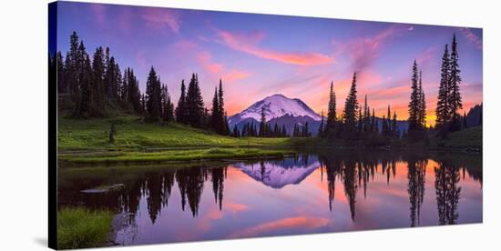 USA, Washington State, Mt. Rainier National Park. Tipsoo Lake panoramic at sunset.-Jaynes Gallery-Stretched Canvas