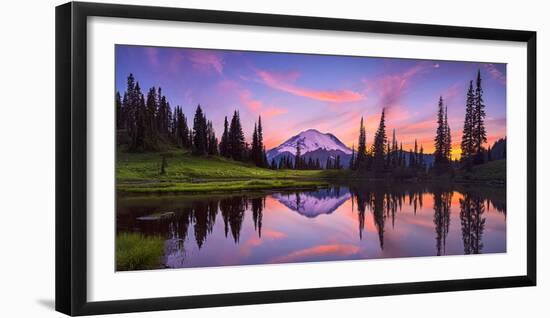 USA, Washington State, Mt. Rainier National Park. Tipsoo Lake panoramic at sunset.-Jaynes Gallery-Framed Premium Photographic Print