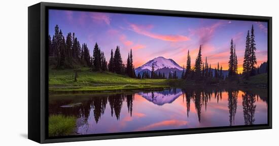 USA, Washington State, Mt. Rainier National Park. Tipsoo Lake panoramic at sunset.-Jaynes Gallery-Framed Stretched Canvas