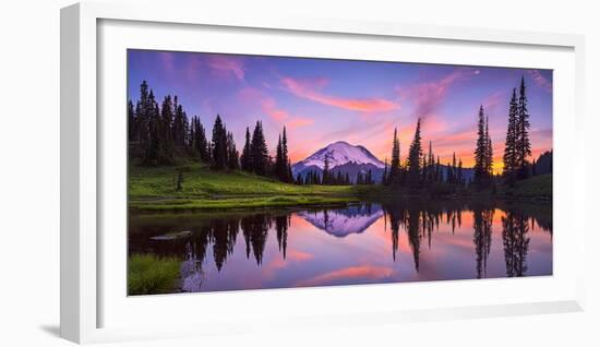 USA, Washington State, Mt. Rainier National Park. Tipsoo Lake panoramic at sunset.-Jaynes Gallery-Framed Photographic Print