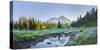 USA. Washington State. Mt. Rainier reflected in tarn amid wildflowers, Mt. Rainier National Park.-Gary Luhm-Stretched Canvas