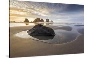 USA, Washington State, Olympic NP. Sunrise on coast beach and rocks.-Jaynes Gallery-Stretched Canvas
