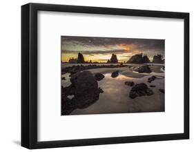 USA, Washington State, Olympic NP. Sunrise on coast beach and rocks.-Jaynes Gallery-Framed Photographic Print