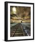 USA, Washington State, Palouse. Backcountry rail Road and Silo through wheat field with clouds-Terry Eggers-Framed Photographic Print