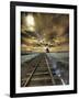 USA, Washington State, Palouse. Backcountry rail Road and Silo through wheat field with clouds-Terry Eggers-Framed Photographic Print