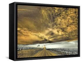 USA, Washington State, Palouse. Backcountry road through wheat field and clouds-Terry Eggers-Framed Stretched Canvas