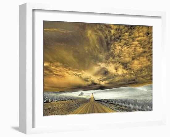 USA, Washington State, Palouse. Backcountry road through wheat field and clouds-Terry Eggers-Framed Photographic Print