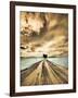 USA, Washington State, Palouse. Backcountry road through wheat field with lone tree and clouds-Terry Eggers-Framed Photographic Print