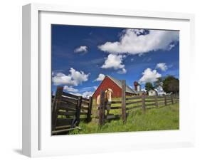 USA, Washington State, Palouse Country, Colfax, Old Red Barn with a Horse-Terry Eggers-Framed Premium Photographic Print