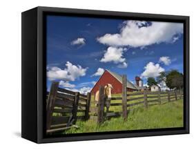 USA, Washington State, Palouse Country, Colfax, Old Red Barn with a Horse-Terry Eggers-Framed Stretched Canvas