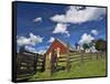 USA, Washington State, Palouse Country, Colfax, Old Red Barn with a Horse-Terry Eggers-Framed Stretched Canvas