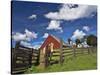 USA, Washington State, Palouse Country, Colfax, Old Red Barn with a Horse-Terry Eggers-Stretched Canvas