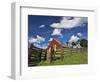 USA, Washington State, Palouse Country, Colfax, Old Red Barn with a Horse-Terry Eggers-Framed Photographic Print