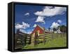 USA, Washington State, Palouse Country, Colfax, Old Red Barn with a Horse-Terry Eggers-Framed Stretched Canvas