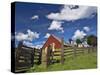 USA, Washington State, Palouse Country, Colfax, Old Red Barn with a Horse-Terry Eggers-Stretched Canvas