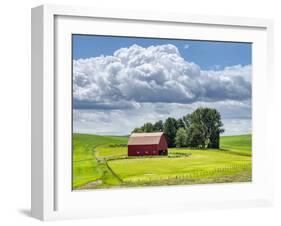 USA, Washington State, Palouse, Old Red barn with fresh green fields-Terry Eggers-Framed Photographic Print