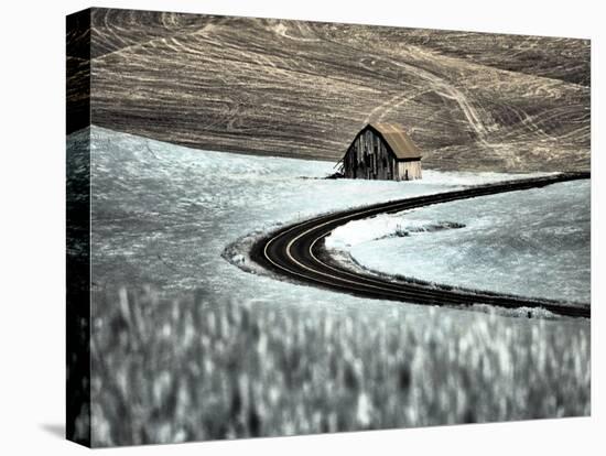 USA, Washington State, Palouse. Road running through the crops with barn along side the road-Terry Eggers-Stretched Canvas