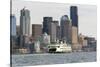 USA, Washington State, Puget Sound. Washington State ferry in Elliott Bay-Trish Drury-Stretched Canvas