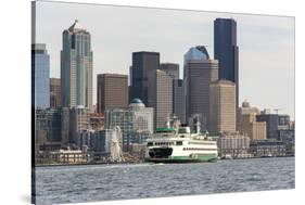 USA, Washington State, Puget Sound. Washington State ferry in Elliott Bay-Trish Drury-Stretched Canvas