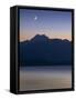 USA, Washington State, Seabeck. Crescent moon at sunset over Hood Canal and Olympic Mountains.-Jaynes Gallery-Framed Stretched Canvas