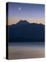 USA, Washington State, Seabeck. Crescent moon at sunset over Hood Canal and Olympic Mountains.-Jaynes Gallery-Stretched Canvas