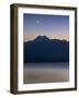 USA, Washington State, Seabeck. Crescent moon at sunset over Hood Canal and Olympic Mountains.-Jaynes Gallery-Framed Photographic Print