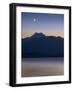 USA, Washington State, Seabeck. Crescent moon at sunset over Hood Canal and Olympic Mountains.-Jaynes Gallery-Framed Photographic Print