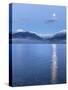 USA, Washington State, Seabeck. Moon setting over the Olympic Mountains and Hood Canal.-Jaynes Gallery-Stretched Canvas