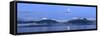 USA, Washington State, Seabeck. Panoramic of moon setting over Olympic Mountains and Hood Canal.-Jaynes Gallery-Framed Stretched Canvas