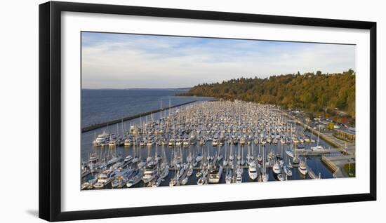 USA, Washington State, Seattle. Boats docked at Shilshole Marina and Elliott Bay.-Merrill Images-Framed Photographic Print