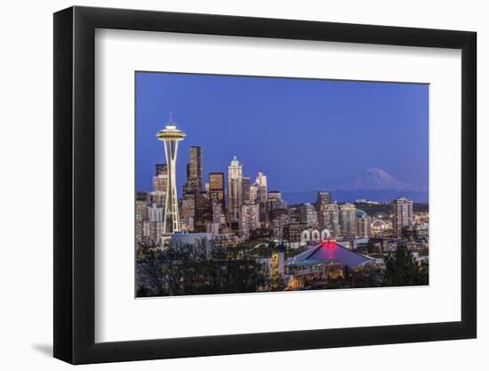 USA, Washington State, Seattle, Downtown and Mt. Rainier at Twilight-Rob Tilley-Framed Photographic Print