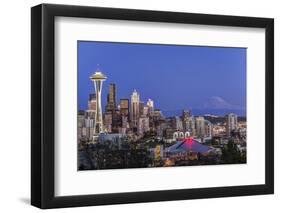 USA, Washington State, Seattle, Downtown and Mt. Rainier at Twilight-Rob Tilley-Framed Photographic Print