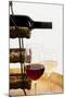 USA, Washington State, Seattle. Glass of red and white wine on a barrel.-Richard Duval-Mounted Photographic Print