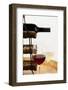 USA, Washington State, Seattle. Glass of red and white wine on a barrel.-Richard Duval-Framed Photographic Print