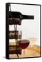 USA, Washington State, Seattle. Glass of red and white wine on a barrel.-Richard Duval-Framed Stretched Canvas