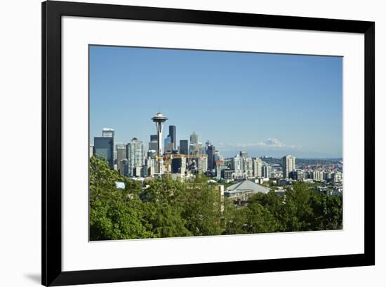 Usa, Washington State, Seattle. Queen Anne, Downtown view from Kerry Park, Mount Saint Helens in th-Michele Molinari-Framed Photographic Print
