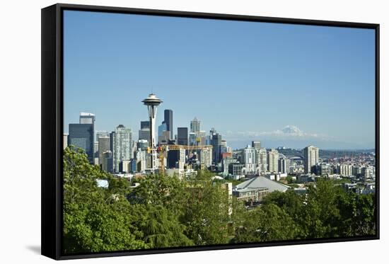 Usa, Washington State, Seattle. Queen Anne, Downtown view from Kerry Park, Mount Saint Helens in th-Michele Molinari-Framed Stretched Canvas