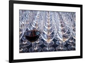 USA, Washington State, Seattle. Red wine in row of glasses.-Richard Duval-Framed Photographic Print