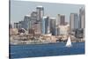 USA, Washington State, Seattle. Sailboat in Elliott Bay-Trish Drury-Stretched Canvas
