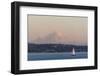 USA, Washington State, Seattle. Sailboat passes in front of Mt. Rainier pink dusk light-Trish Drury-Framed Photographic Print